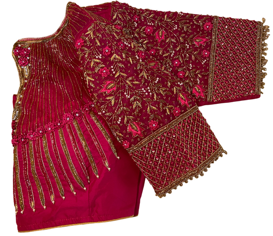 Bridal Organza Maggam Aari blouse |PrincessCut Padded | Fits 38”- 44”