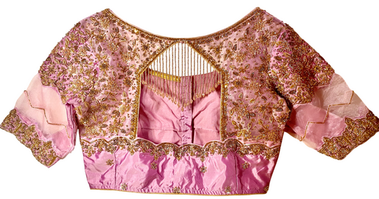 Lilac Pink Organza Bridal Maggam Blouse|Bridal Aari Blouse |Readymade|PrincessCut NonPadded | Fits 38”- 44”