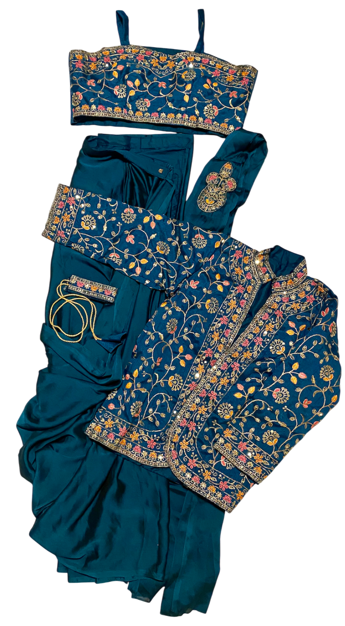 Ready to wear 1 min Saree| Saree with readymade blouse, Jacket|Light weight|Easy to wear saree |Pleated, Stitched Pallu & matching belt