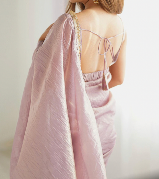 Ready to wear 1 min Saree| Saree with readymade blouse |Light weight|Easy to wear saree |Pleated with hooks| Gold crush Tissue Silk Saree