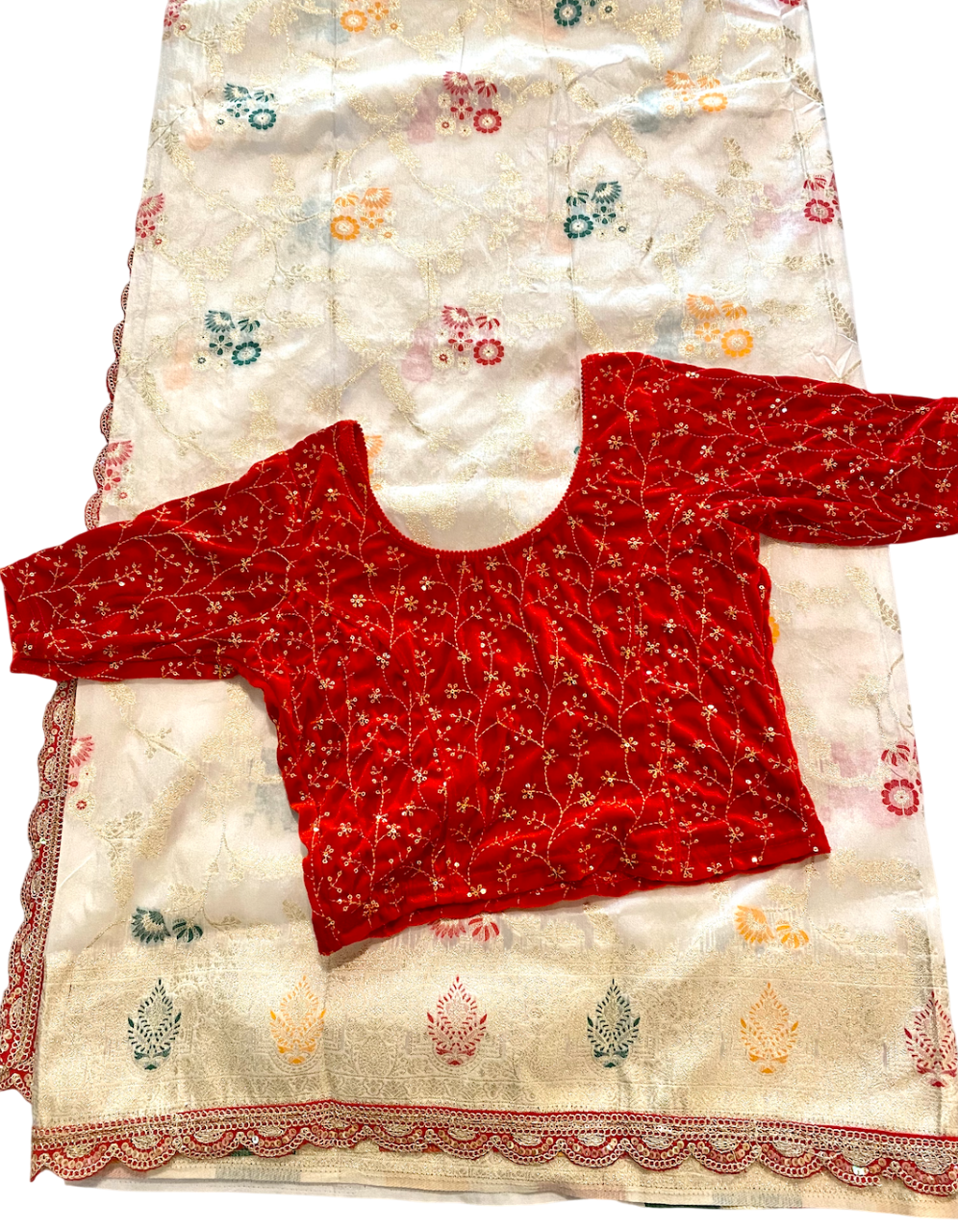 Saree with Stitched Stretchable blouse|Light Weight |Saree with readymade blouse|Bust -Stretchable 36" -38"| Fall , Pico/overlock done