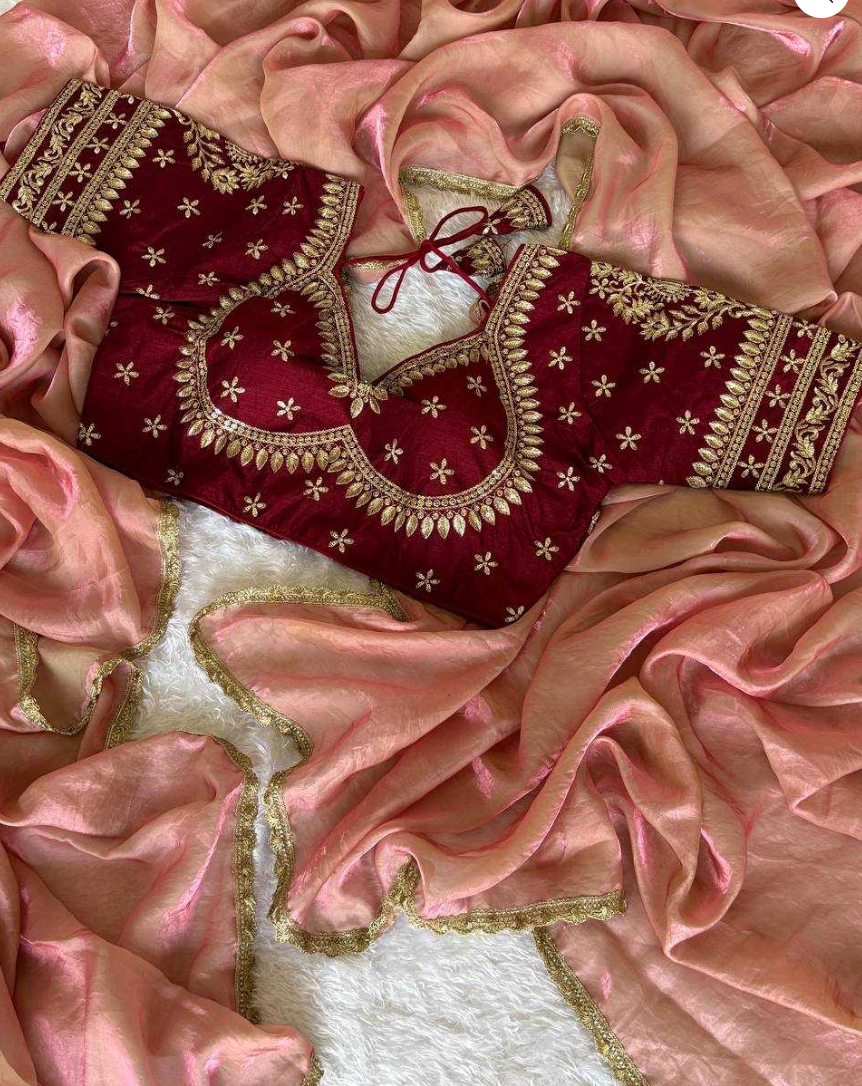 GlassTissue Silk Saree with Blouse| Chiffon silk saree