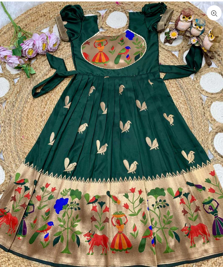 Paithani Silk Festive Kids Gown With Zari Border Design