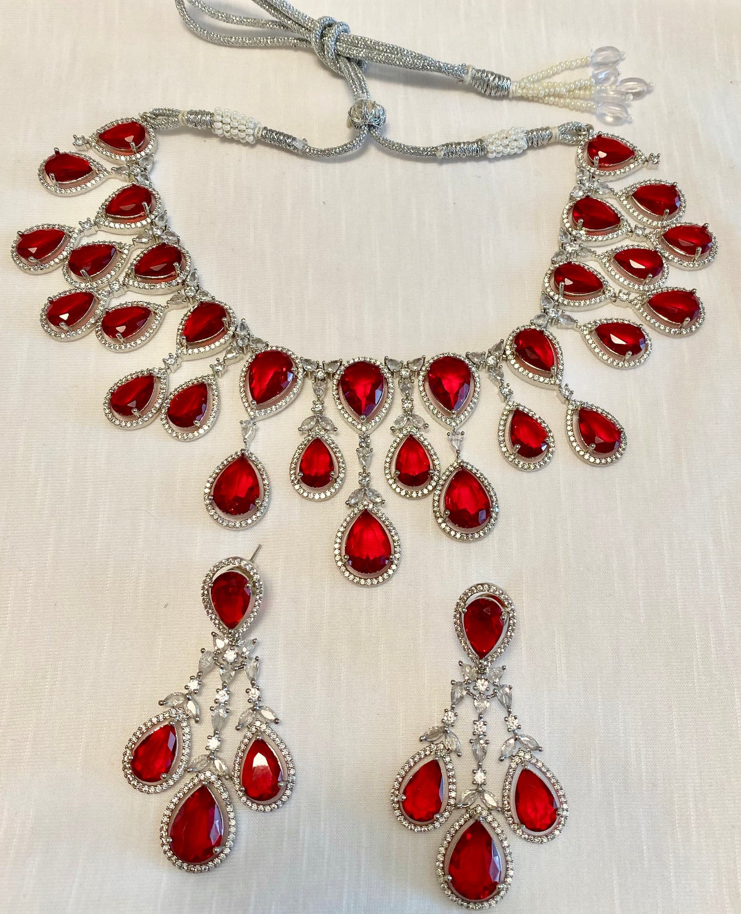 AD and Red Glass Stone Necklace