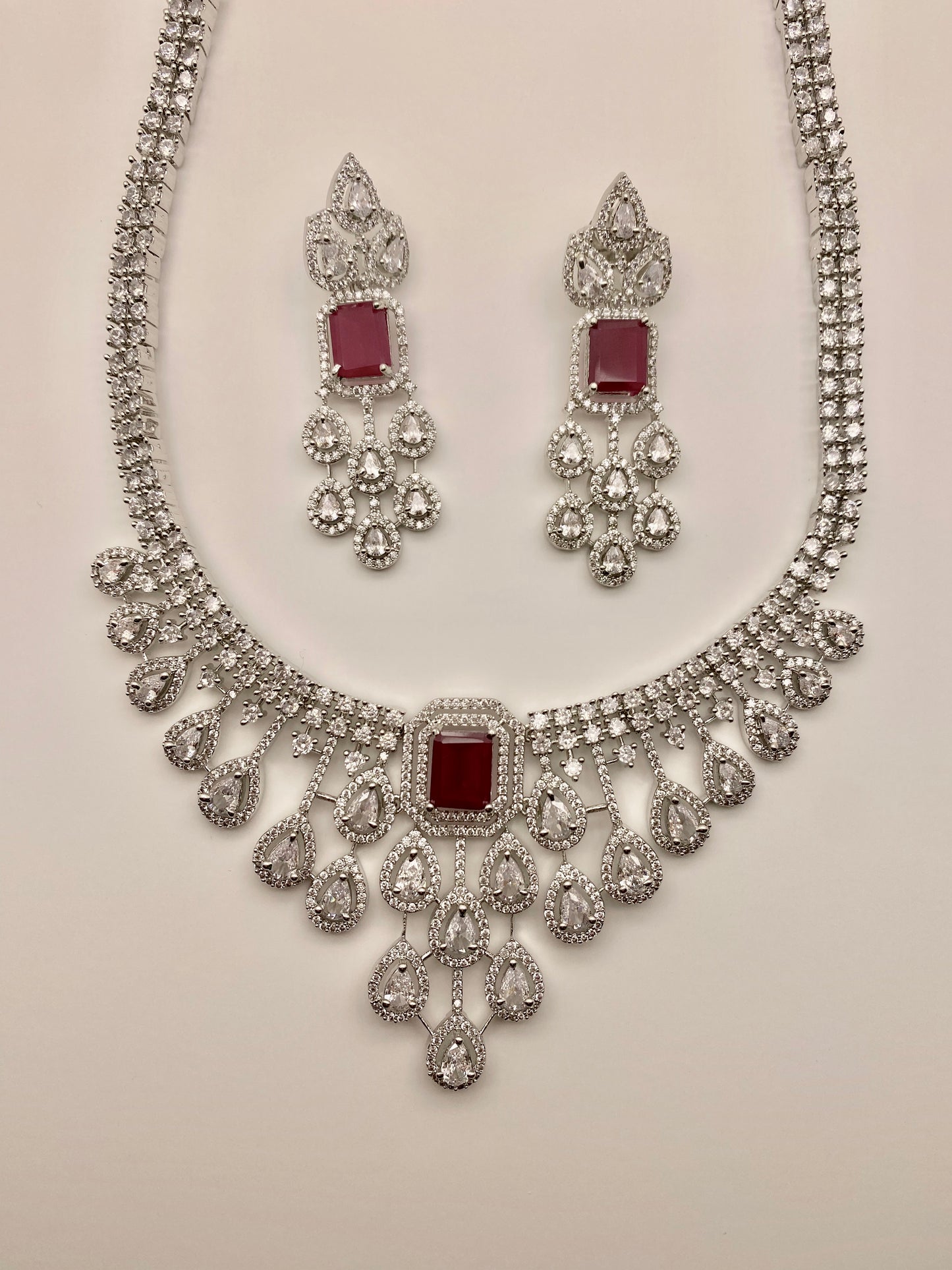 Ruby CZ American Diamond Necklace