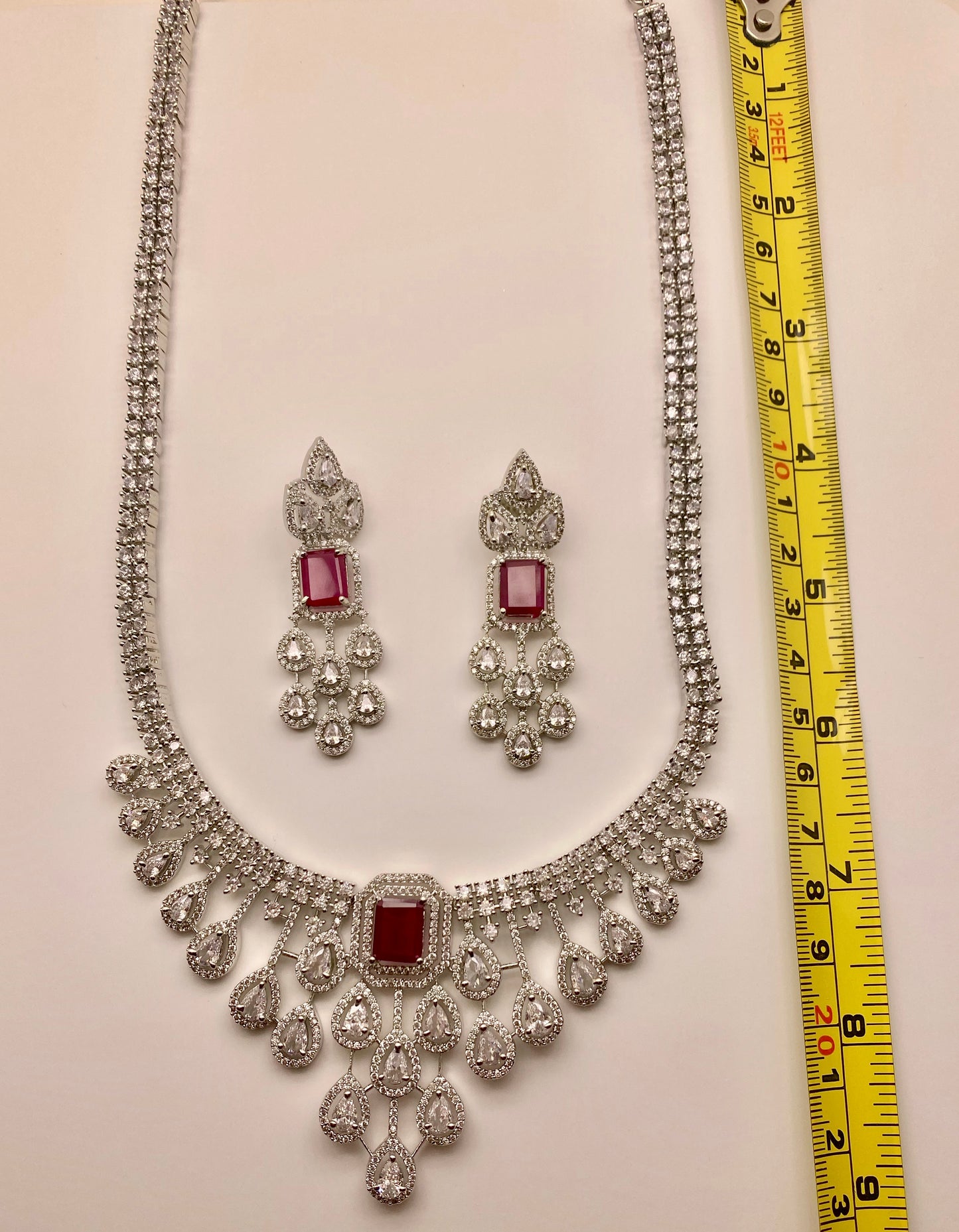 Ruby CZ American Diamond Necklace