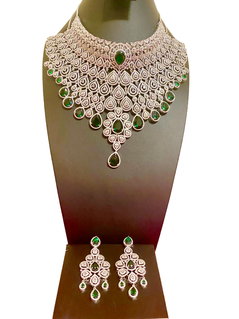 AD Bridal Choker| Rhodium finish |Green