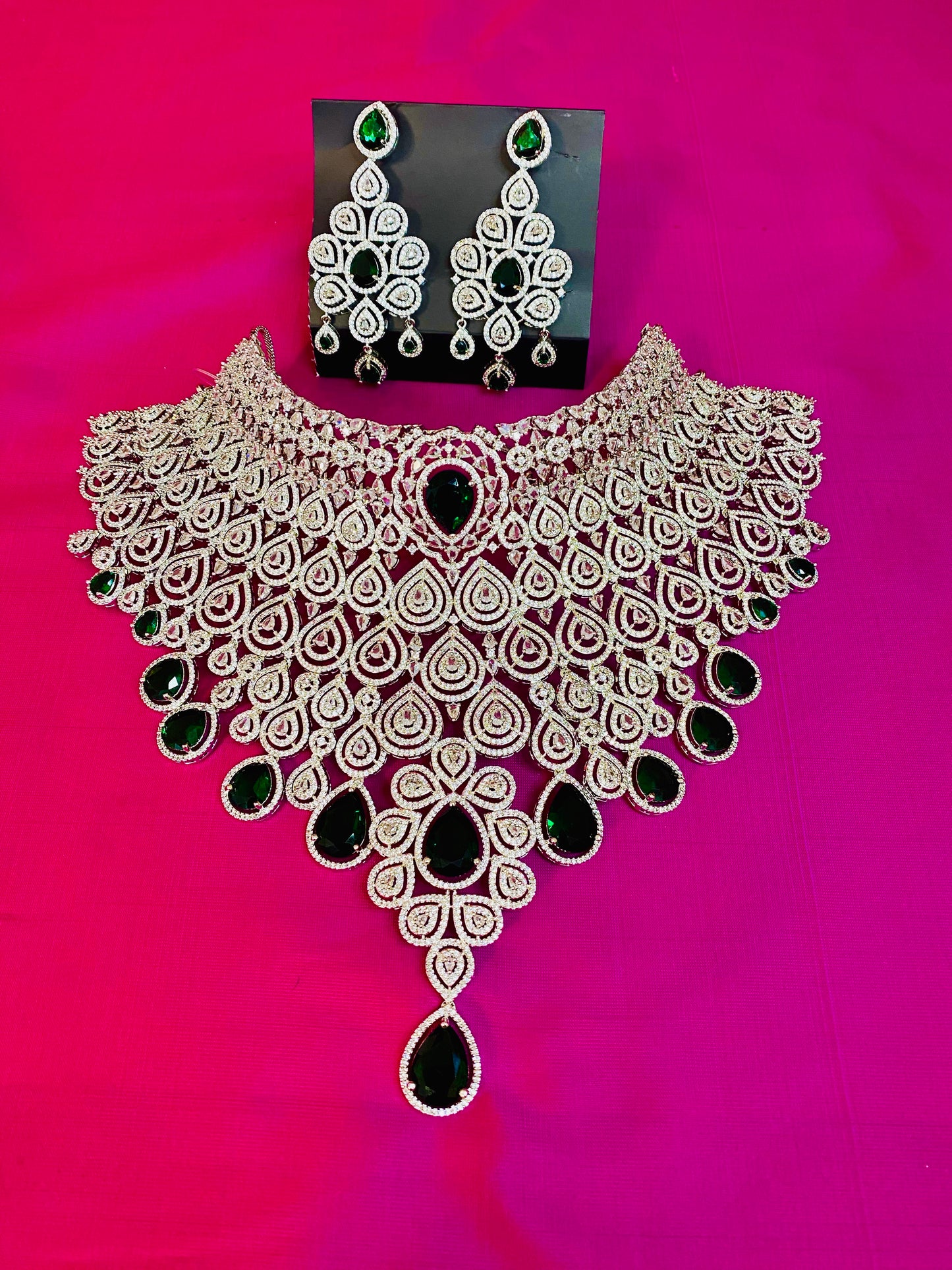 AD Bridal Choker| Rhodium finish |Green