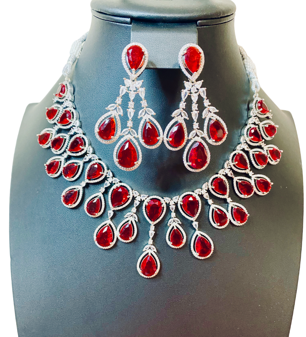 AD and Red Glass Stone Necklace