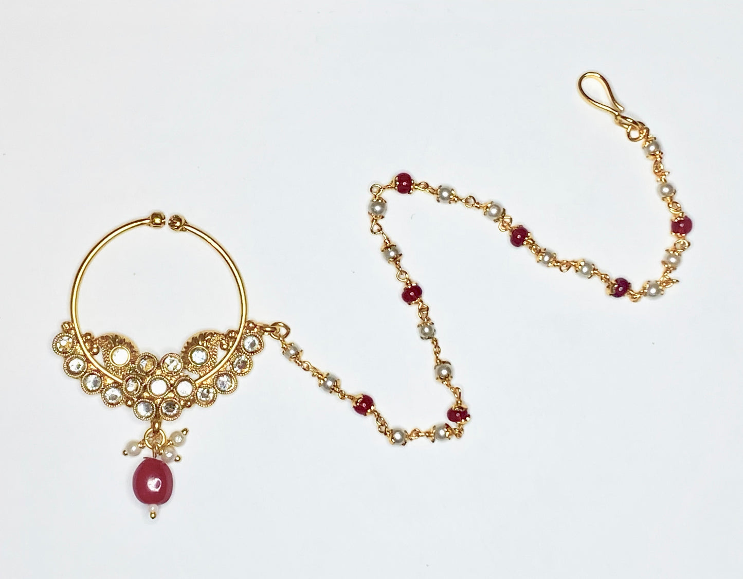 Maroon Pearl stone Nose Nath