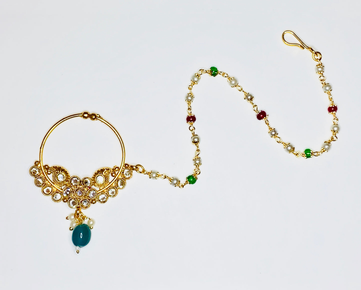 Green Maroon Pearl Stone Nath |Nose Ring/pin
