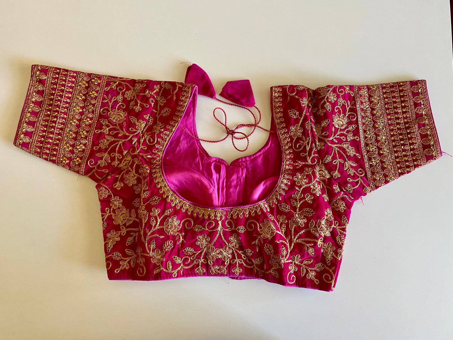 Embroidered Rani Pink Velvet Ready Blouse 34"-38"