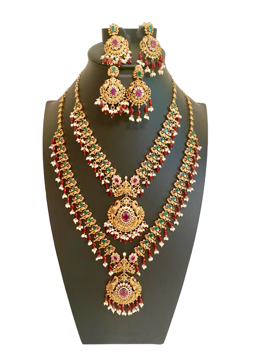 Peacock Guttapusalu Necklace | 2 Earring sets