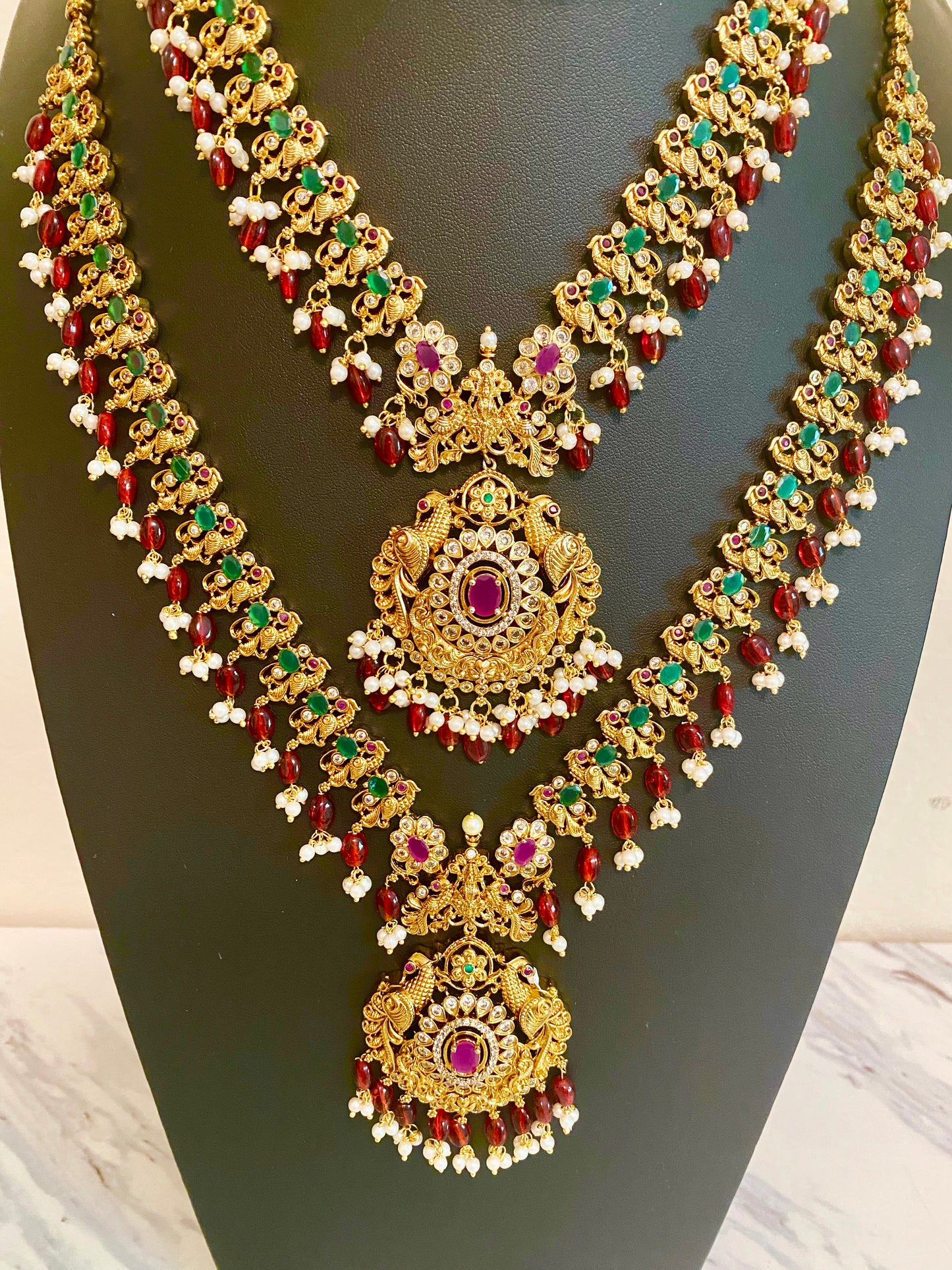 Peacock Guttapusalu Necklace | 2 Earring sets