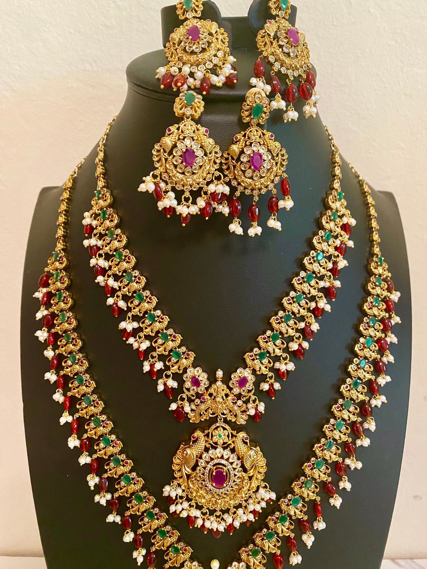 Peacock Guttapusalu Necklace | 2 Earring sets