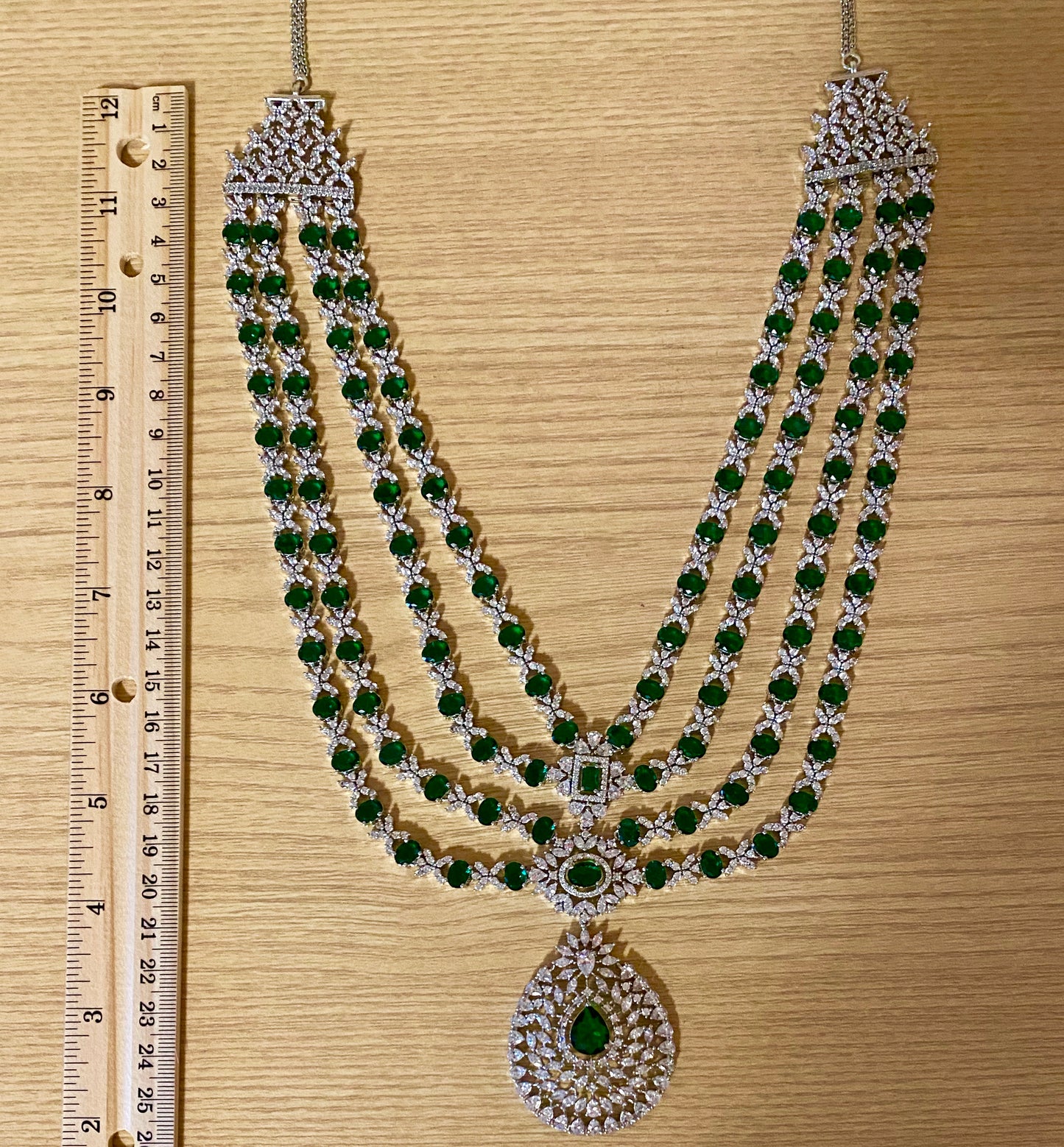 CZ Emerald 4 layer AD Set| Rhodium Finish