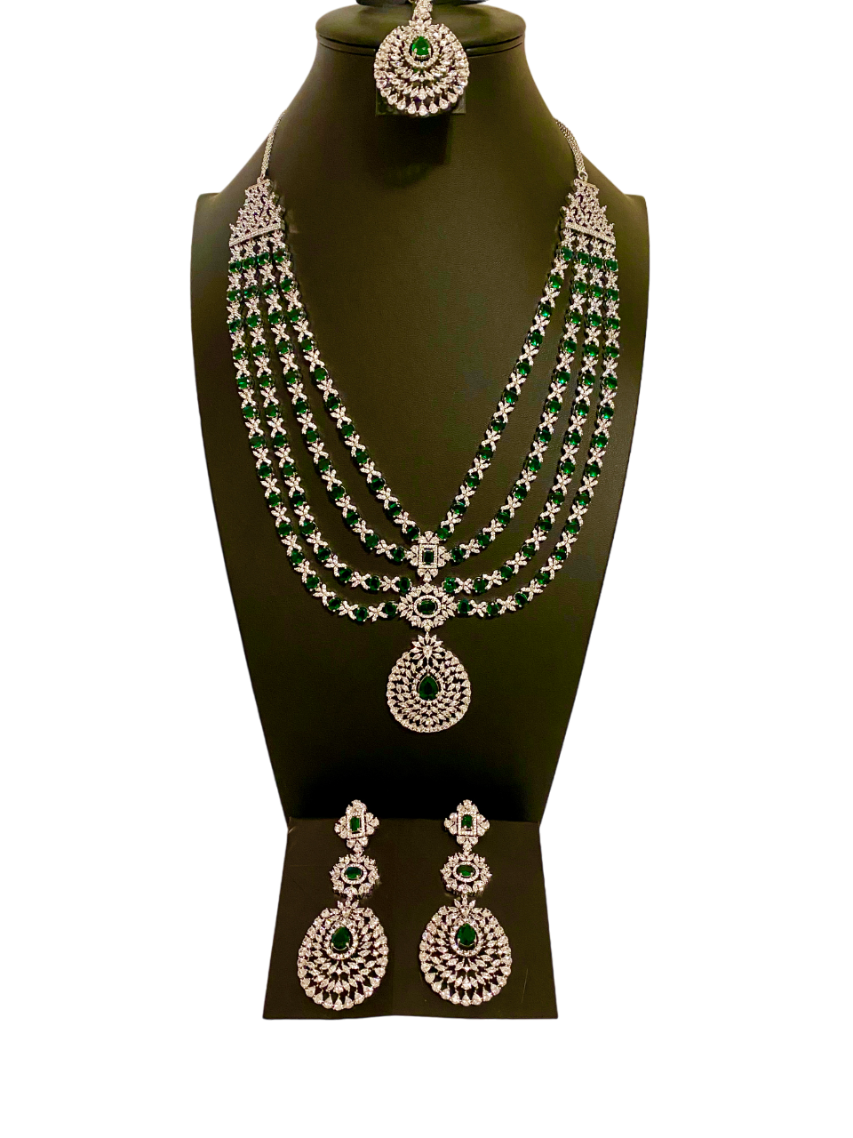 CZ Emerald 4 layer AD Set| Rhodium Finish
