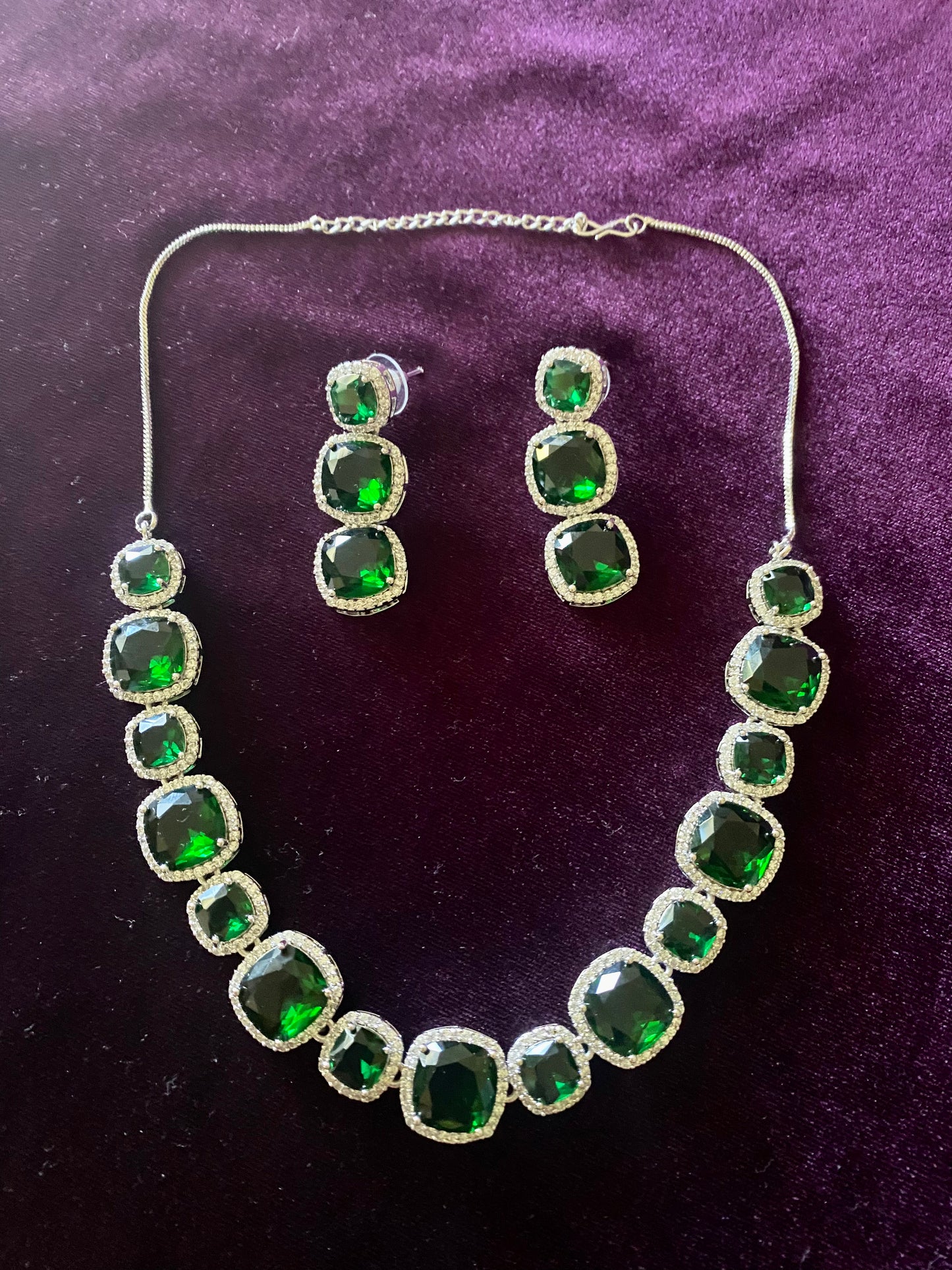 Green stone CZ white AD Necklace