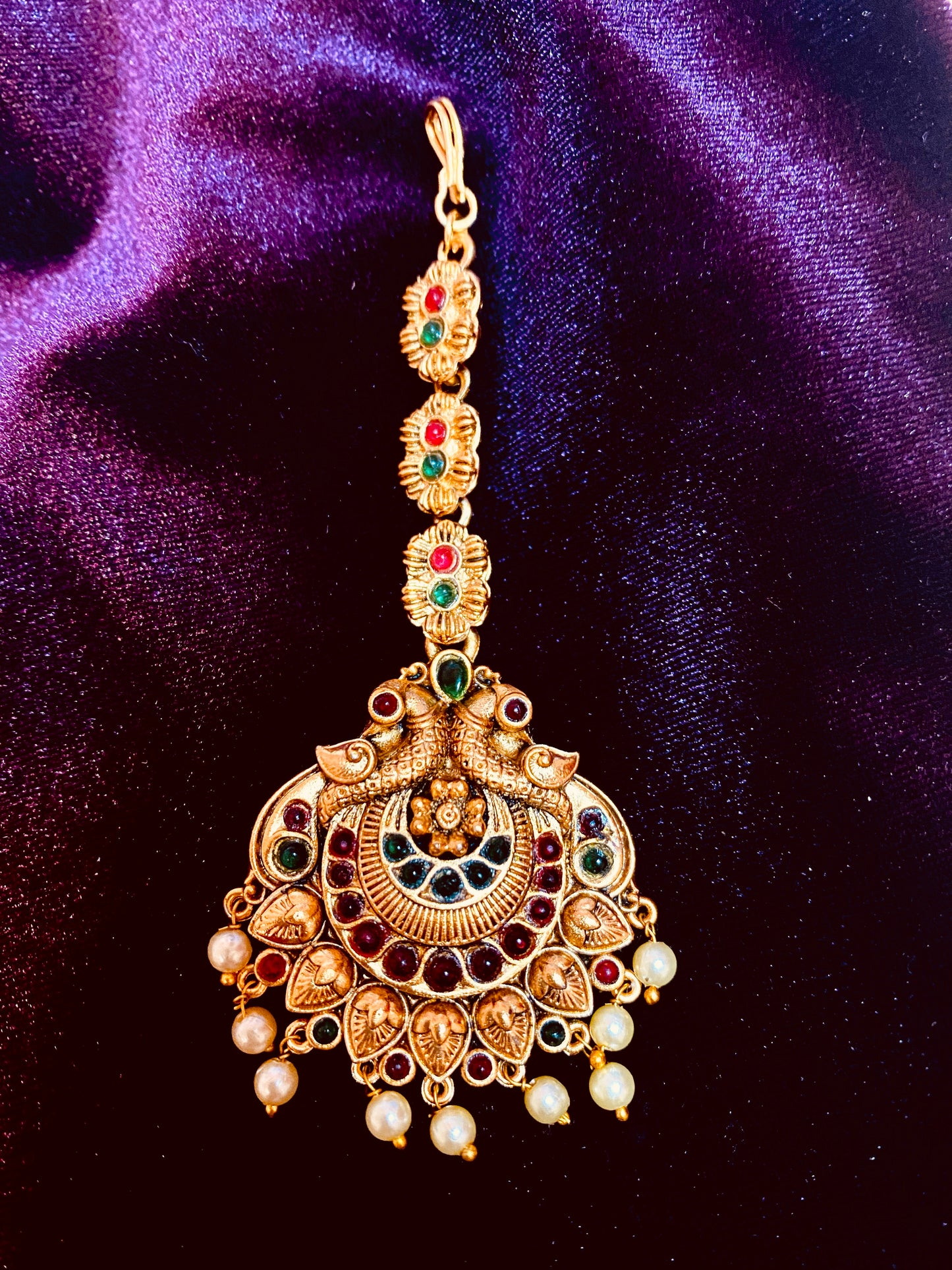 Peacock Ruby Green Maangtikka