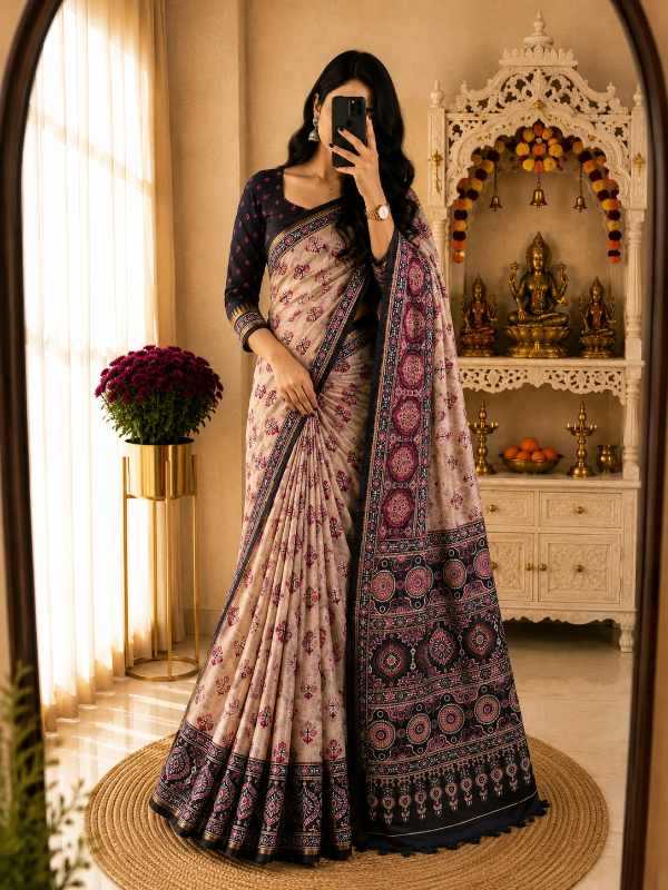 Dull Moss Designer Saree in Purple
