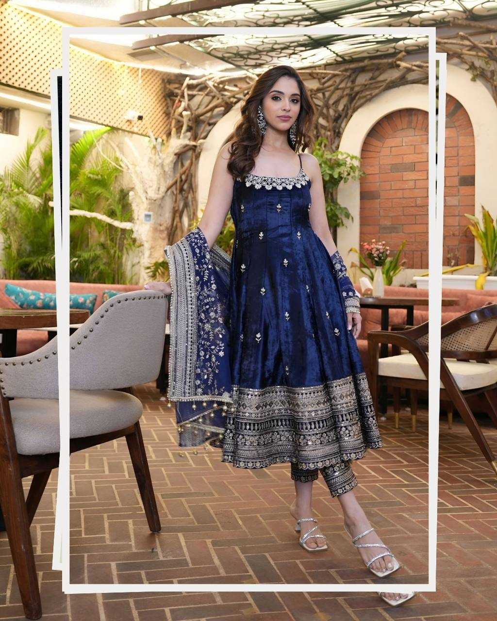 Vichitra Silk Embroidery Gown
