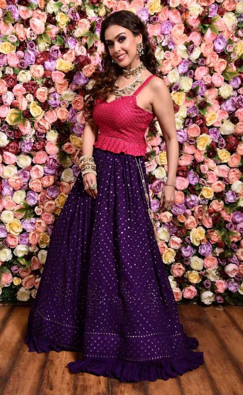 Faux Georgette Embroidered Lehenga in Purple Choli