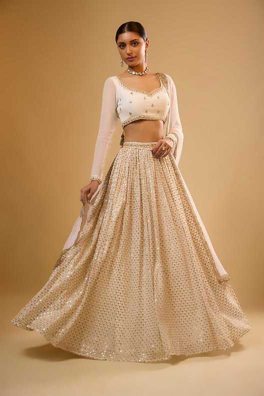 Faux Georgette Embroidered Lehenga in Green