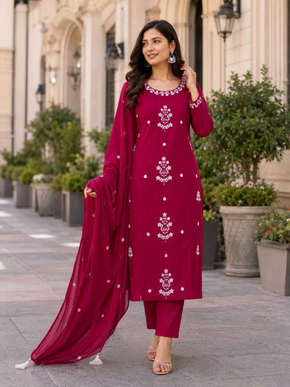 Heavy Rayon Embroidery Suit in Orange