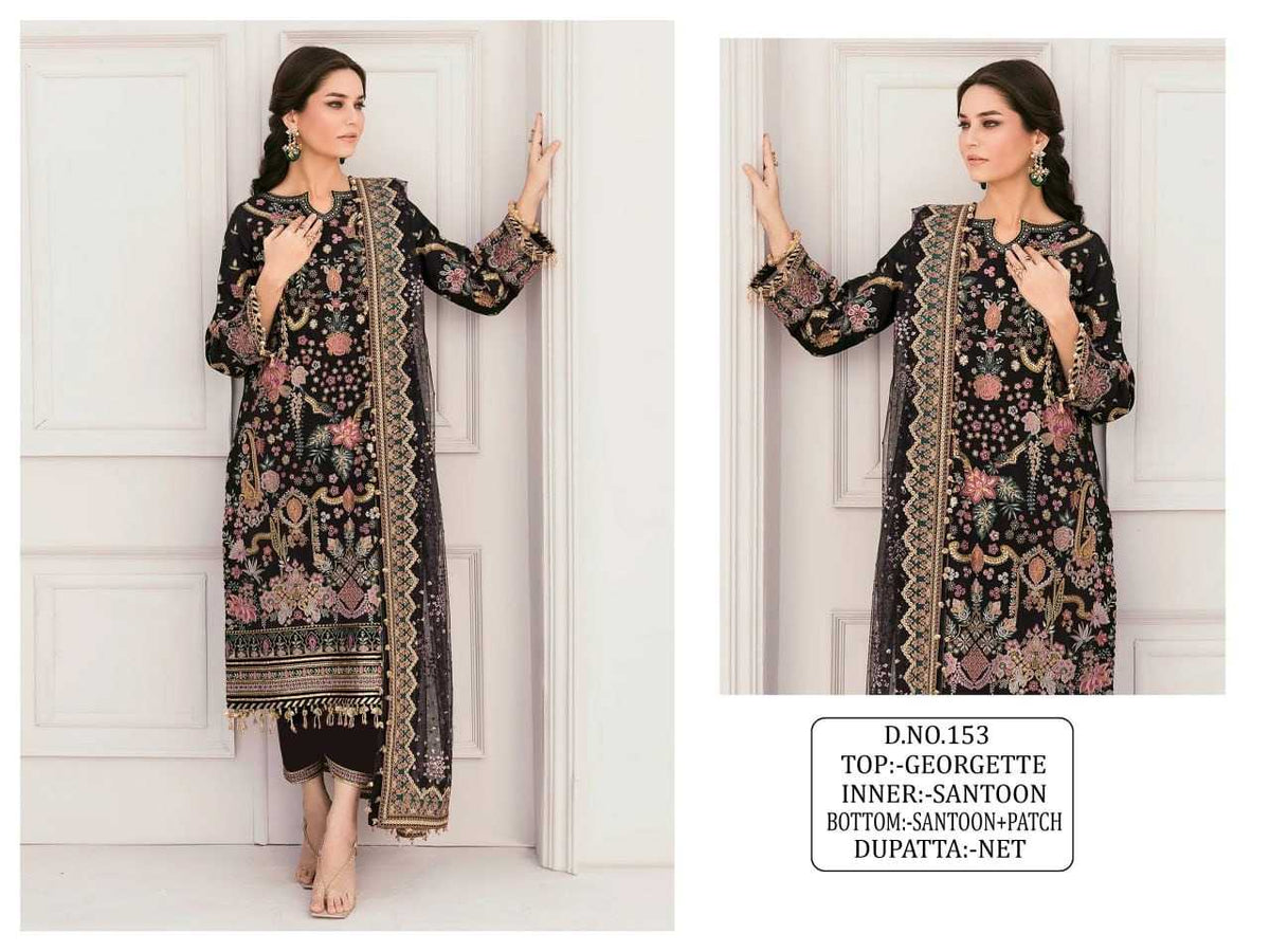 Georgette Embroidery Suit in Rani