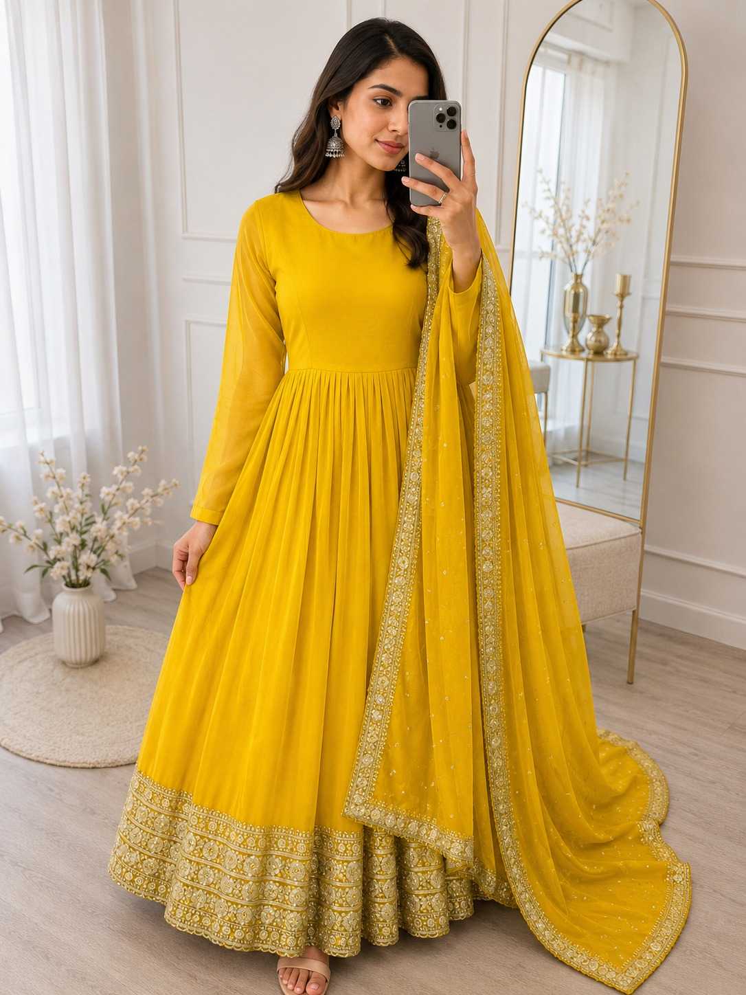 Faux Georgette Embroidery Gown