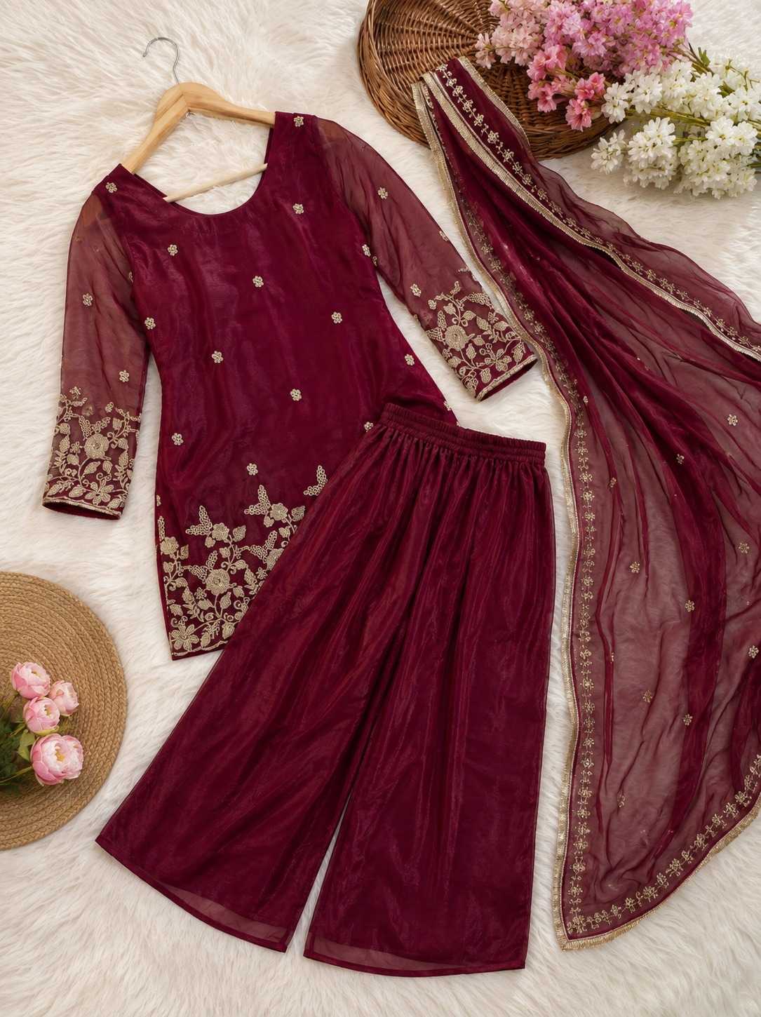 Juhee Satin Embroidery Suit