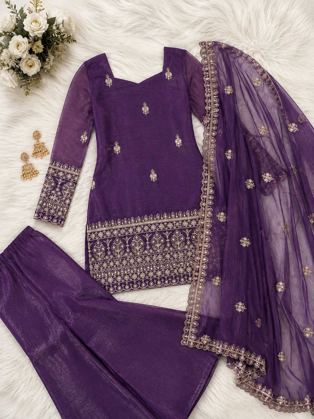 Crush Silk Embroidery Suit
