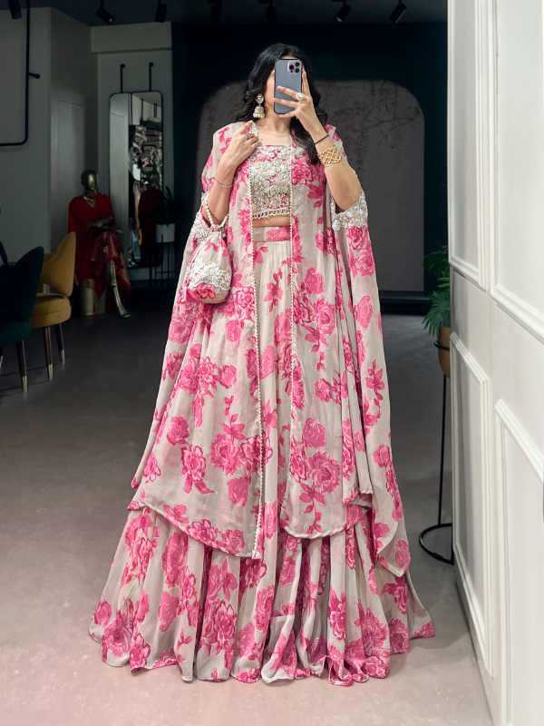 Georgette Embroidered Lehenga in Sea Blue