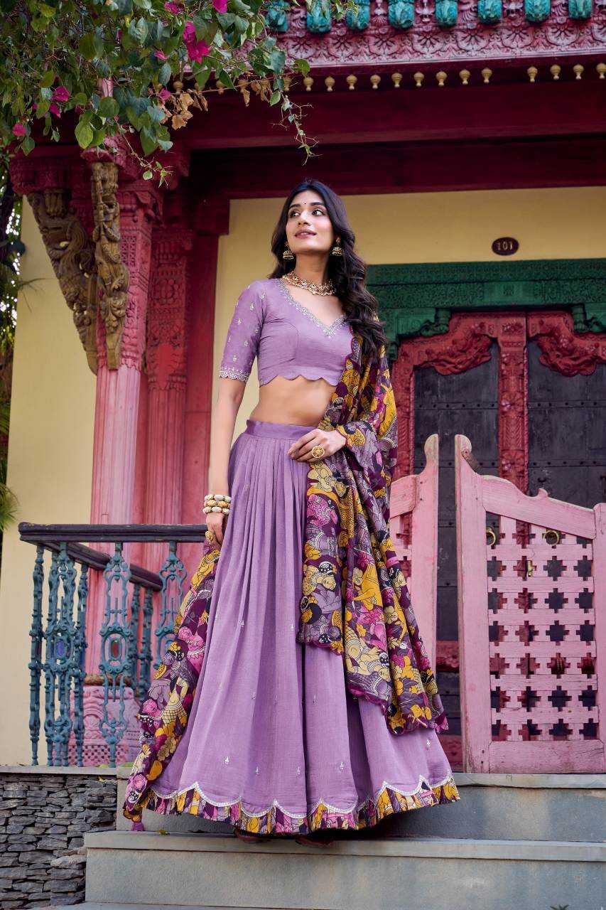 Vichitra Silk Lehenga in Mustard