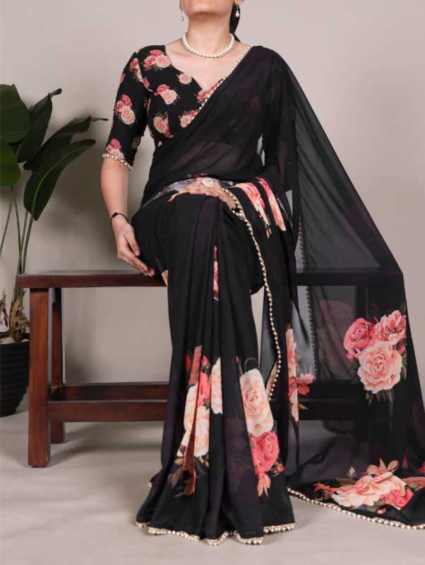 Georgette Printed Saree in Blue