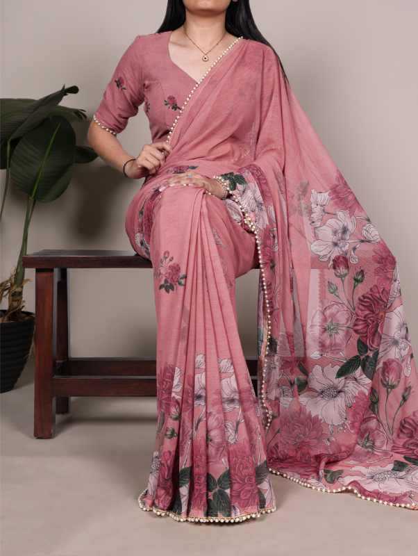 Silk Printed Saree in Violet