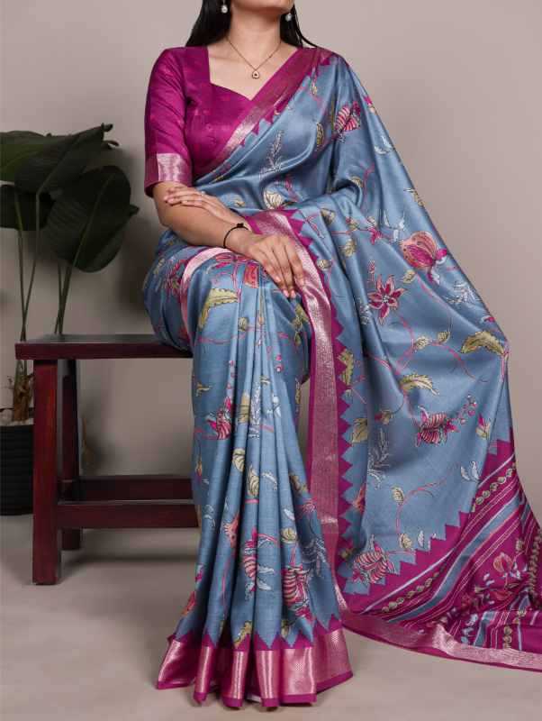 Tussar Silk Printed Saree in Beige