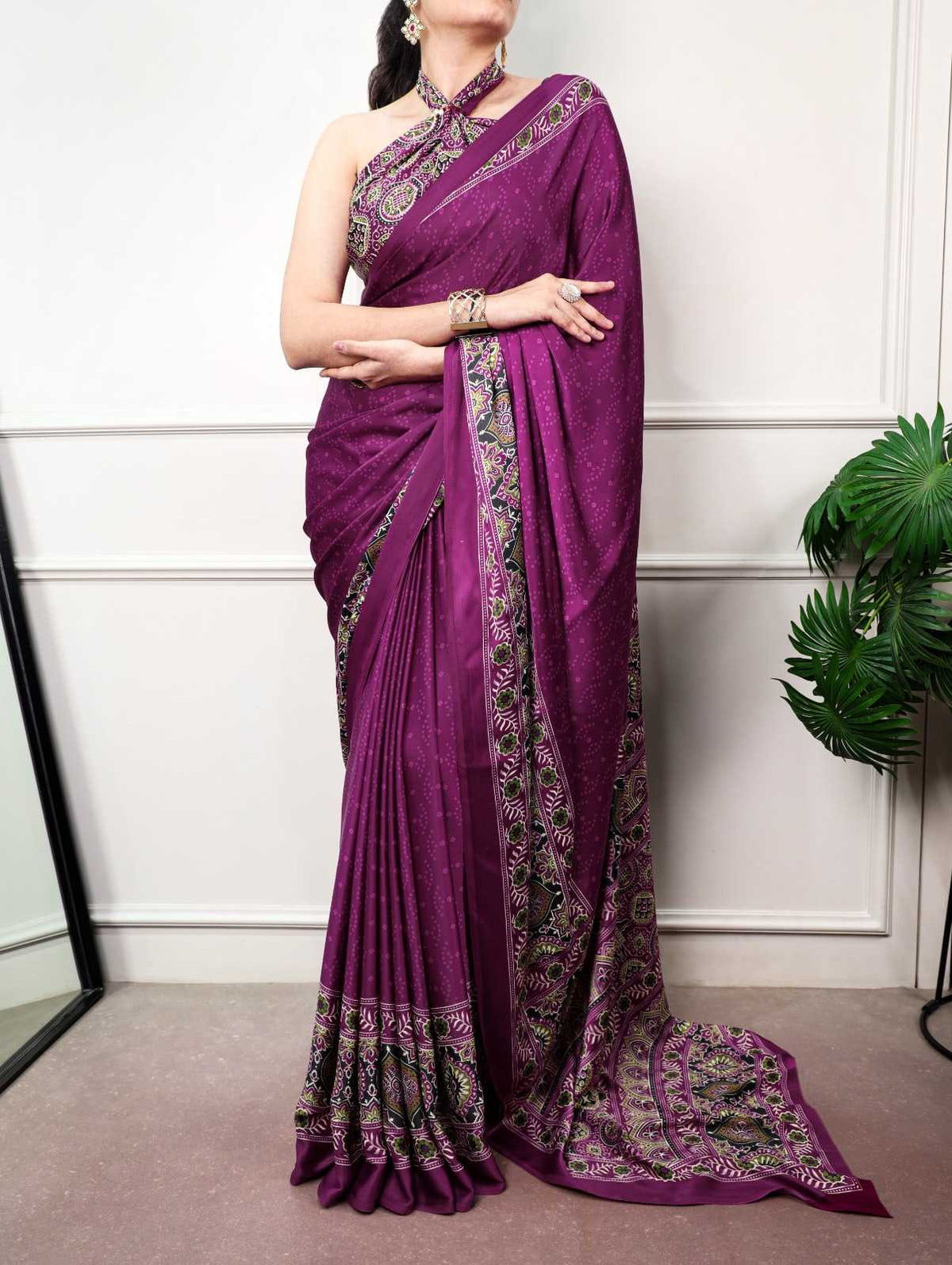 Satin Silk Printed Saree in Blue