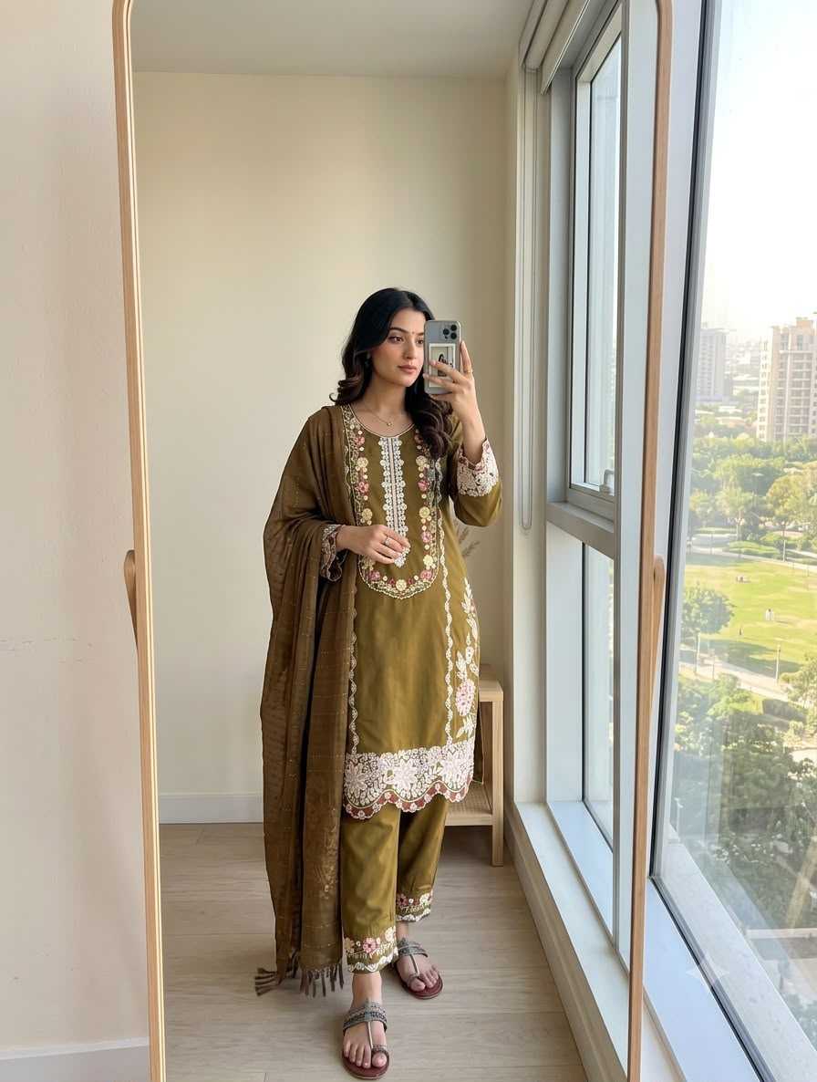 Satin Embroidery Suit