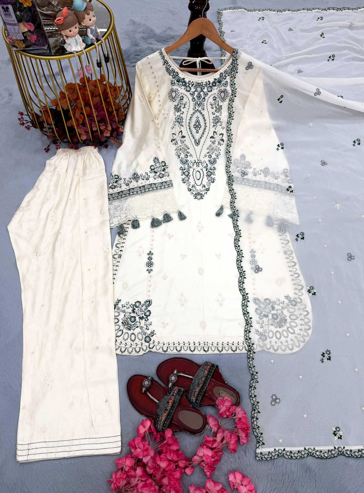 Satin Embroidery Suit