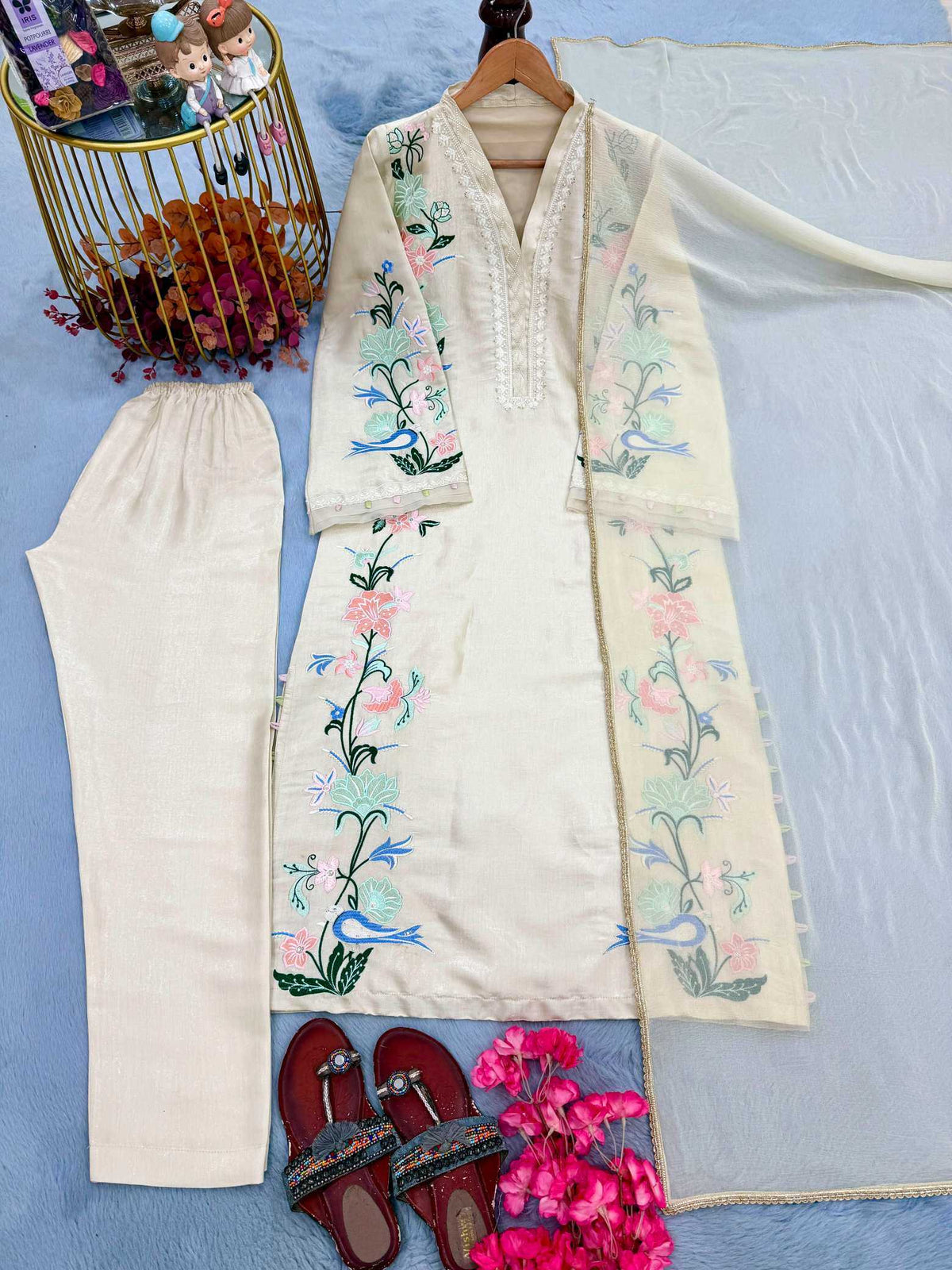 Heavy Roman Silk Embroidery Suit
