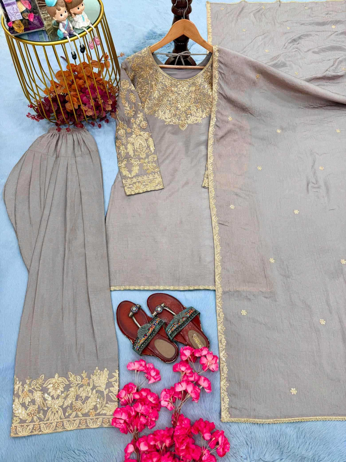 Chinon Silk Embroidery Suit