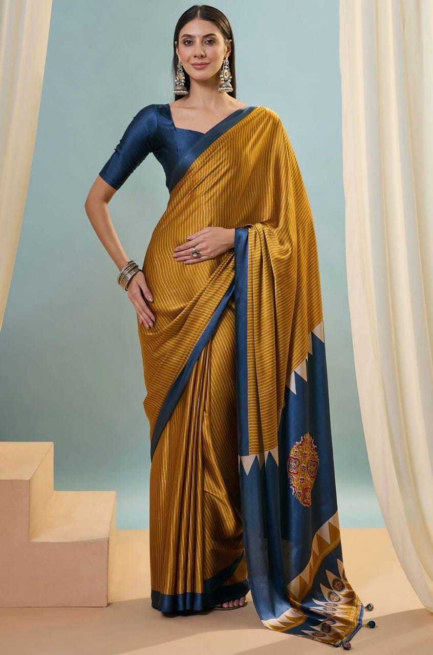 Crepe Silk Designer Saree in Navy Blue