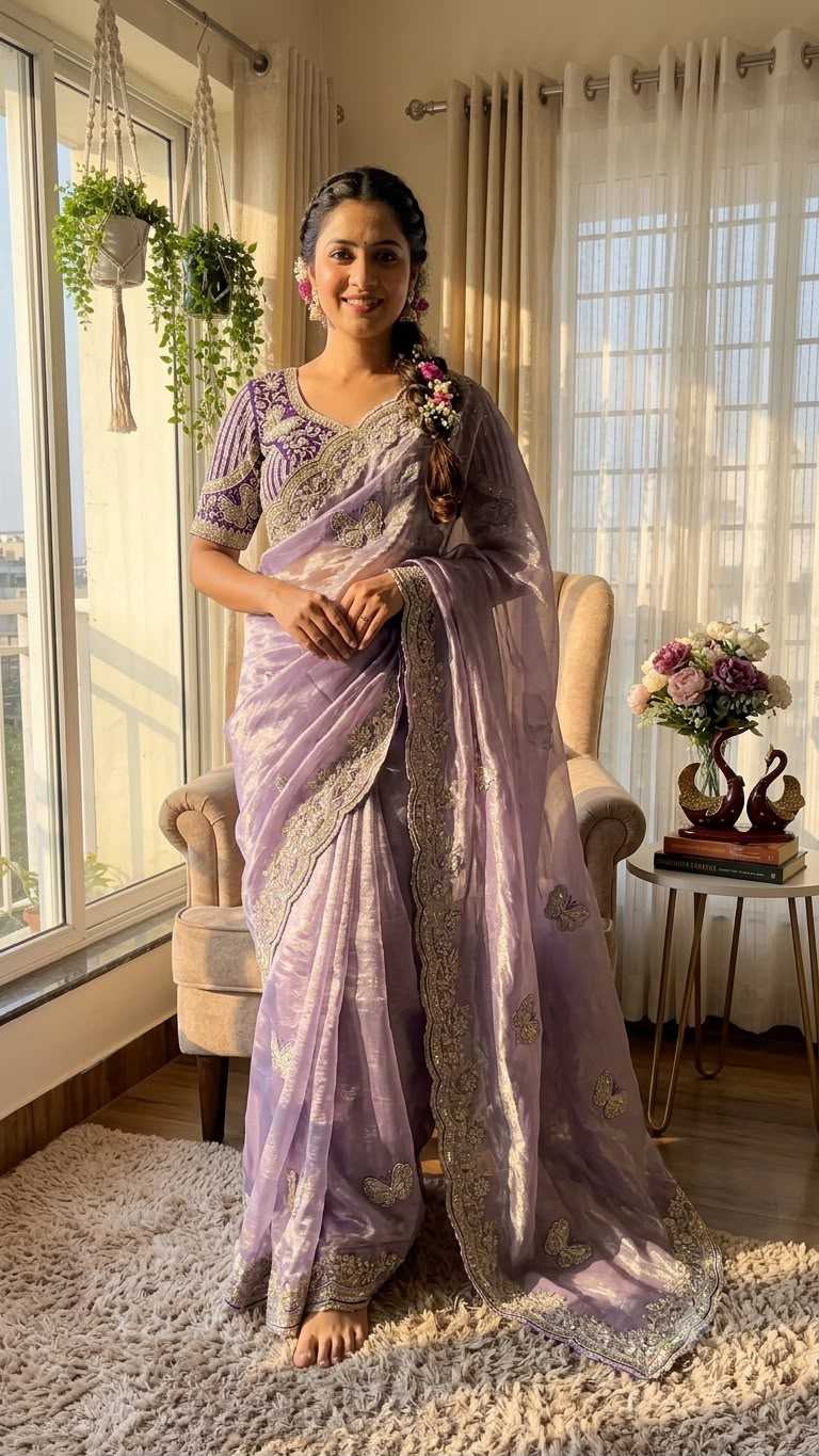 Satin Sequence Saree in Red