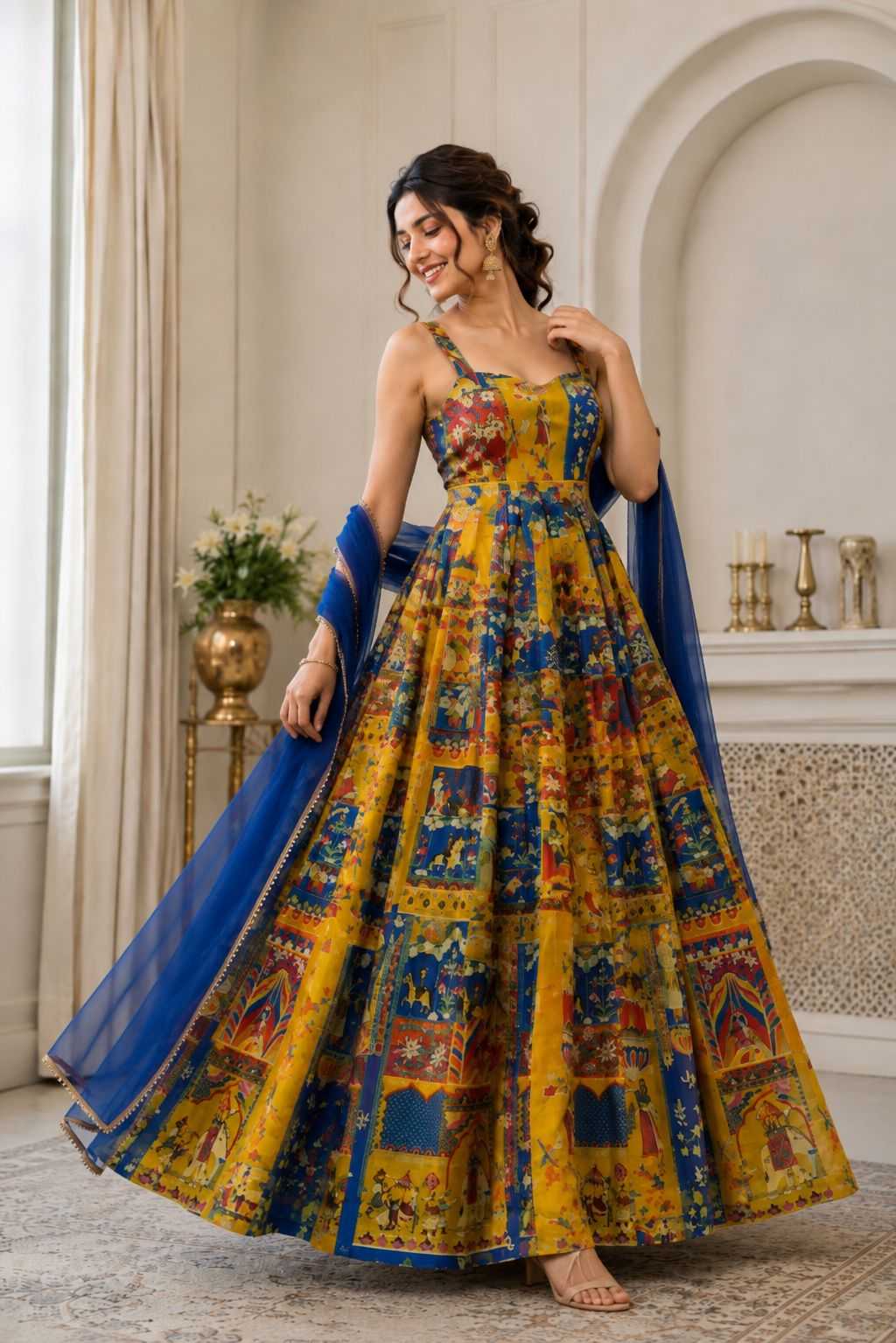 Organza Silk Printed Gown in Green