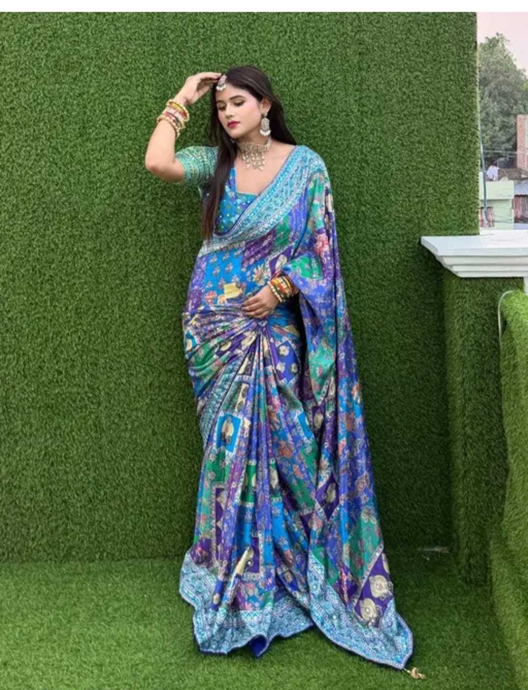 Radha Chinon Silk Soft Saree in Blue