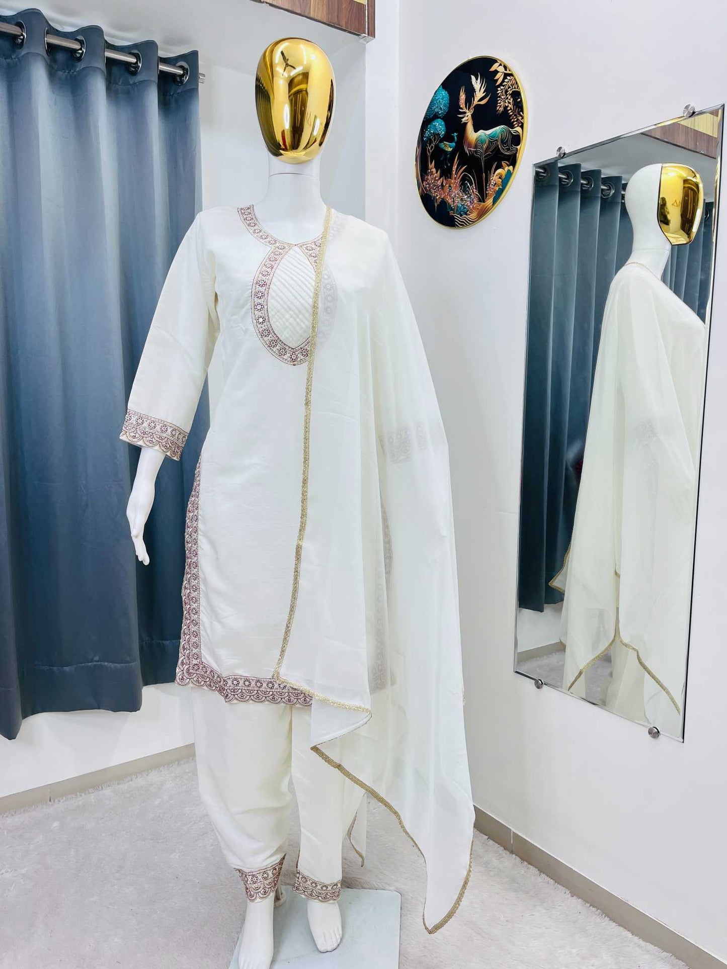 Heavy Roman Silk Embroidery Suit