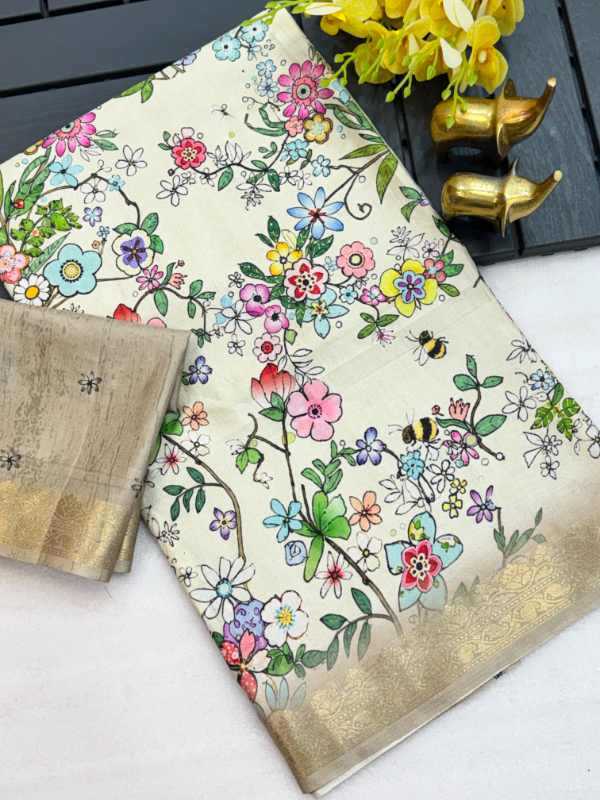 Tussar Silk Printed Saree in Green