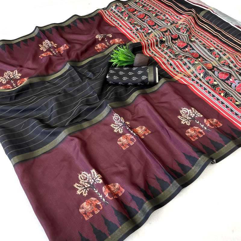 Dola Silk Printed Saree in White