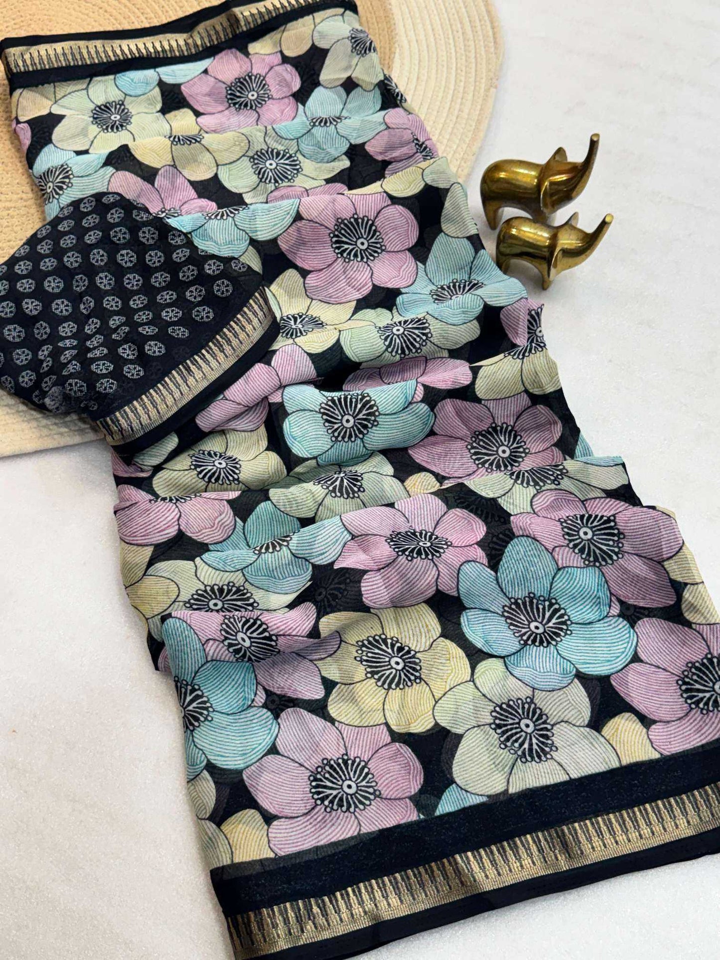 Dull Moss Designer Saree